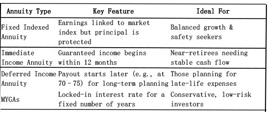 2025 comparison of annuity types for retirement income
